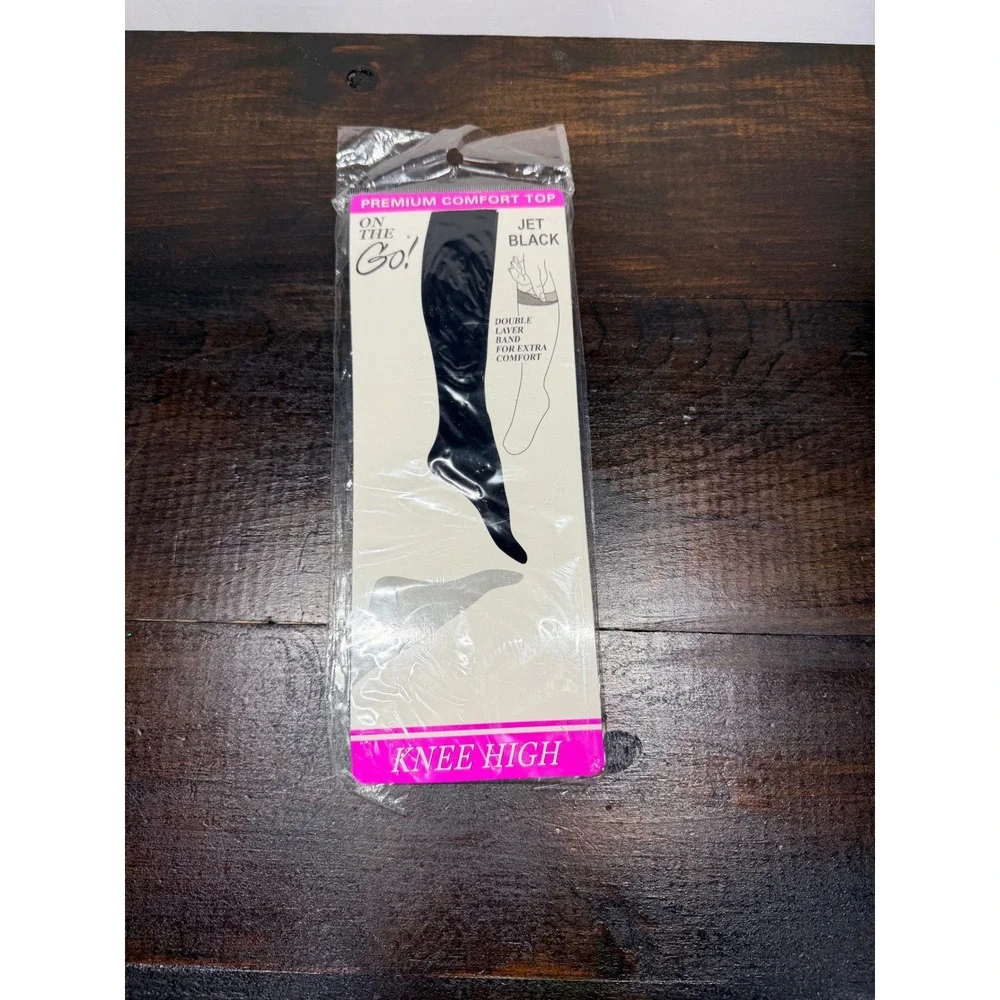 On The Go! Hosiery Knee High Socks Jet Black Premium Comfort Top One Size 8.5-11